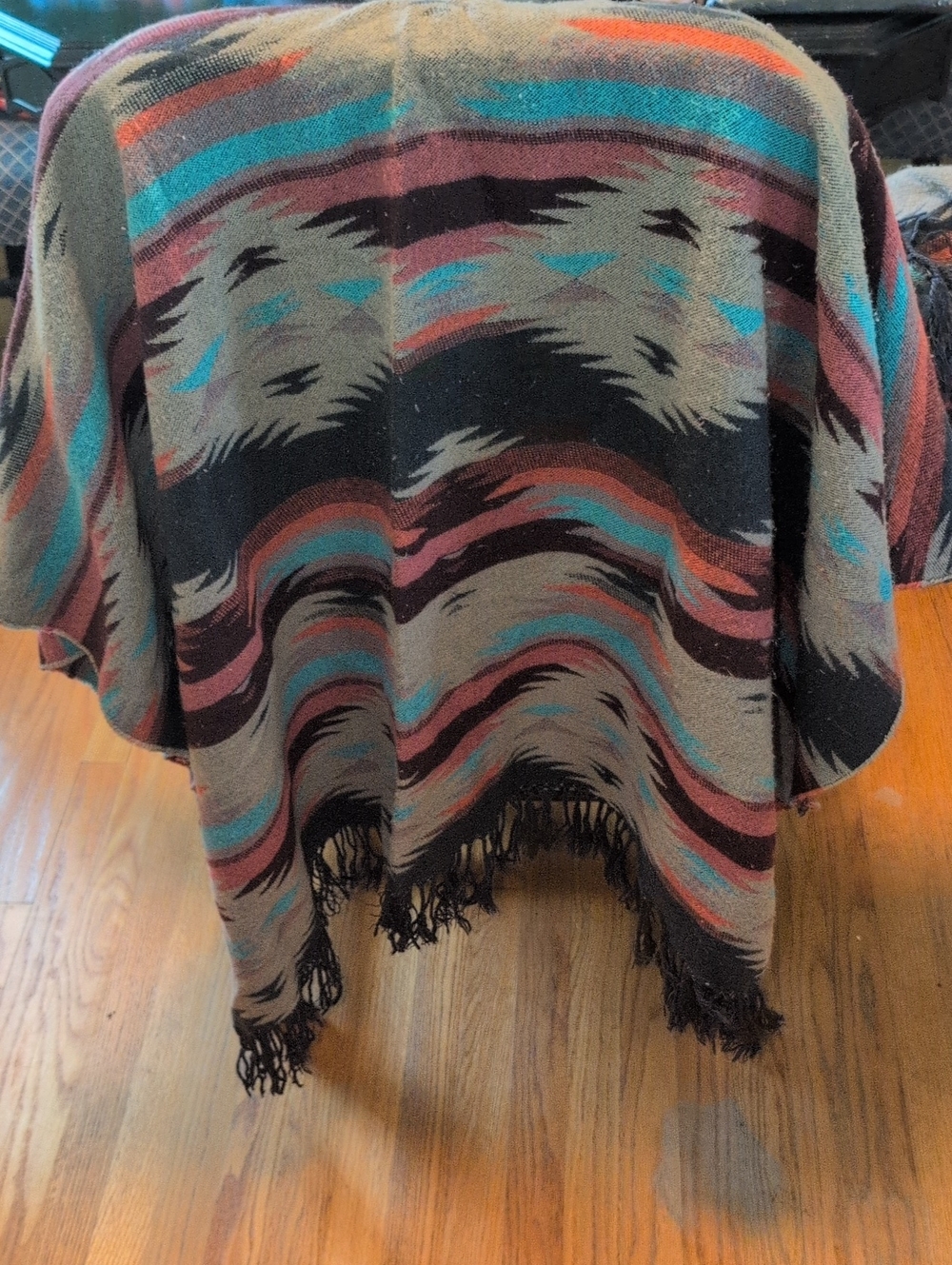 American Eagle Outfitters Taupe Multi Fringe Open-Front Poncho